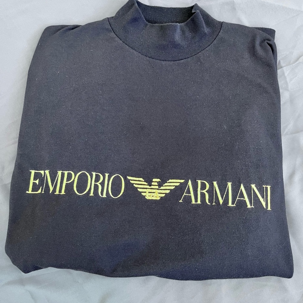 Emporio Armani Men’s Black Turtleneck- 100% cotton, Gold Embroidered logo